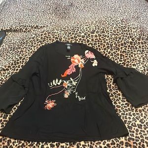 Floral embroidered bell sleeve sweater